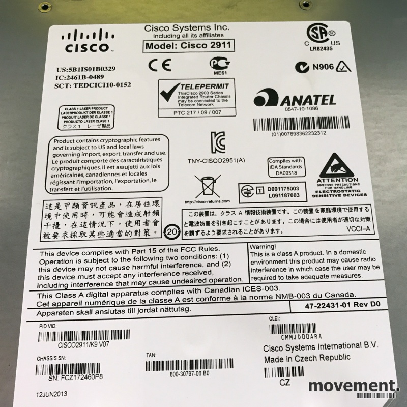 Solgt!Cisco 2911 Integrated Router, Cisco - 4 / 4