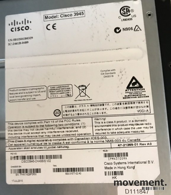 Solgt!Cisco Router 3945 / - 5 / 5
