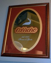 Speil 40x50cm med italiensk kaffereklame, Carraro, pent brukt