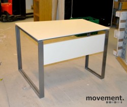 Asymmetrisk skrivebord i hvitt / grått med frontpanel, 100x80 cm, pent brukt