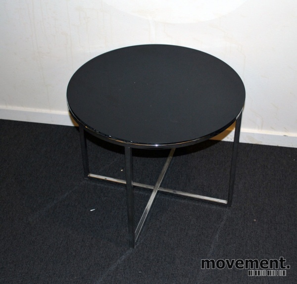 Solgt!Lite glassbord i sort / krom, Ø=55, - 1 / 3