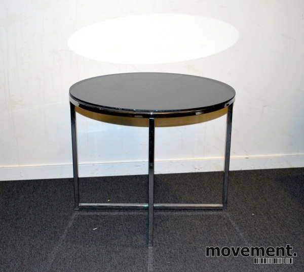Solgt!Lite glassbord i sort / krom, Ø=55, - 2 / 3