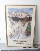 Plakat fra Per Aabels akvarellutstilling i Galleri Varden, 1985, innrammet