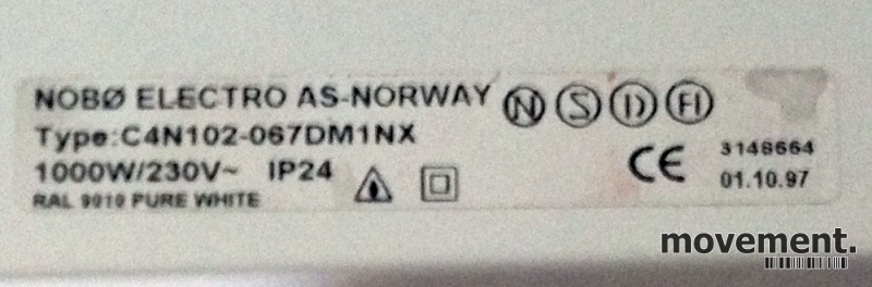 Solgt!Nobø 1000W panelovn med termostat, - 3 / 3