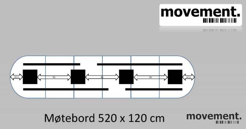 Solgt!Stort, moderne møtebord i hvitt, - 6 / 6