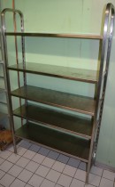 Frittstående hylle i rustfritt stål, 102,5cm bredde, 180,5cm høyde, pent brukt