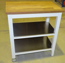 IKEA Stenstorp liten kjøkkenøy / trancherbord i hvitt med eik benkeplate, bredde 79cm, pent brukt