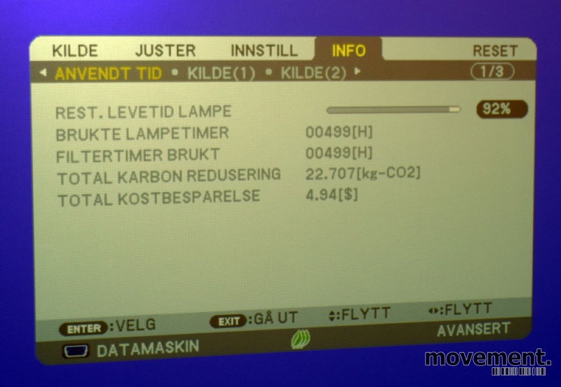 Solgt!NEC P451W HDMI-prosjektor, 499timer - 3 / 8