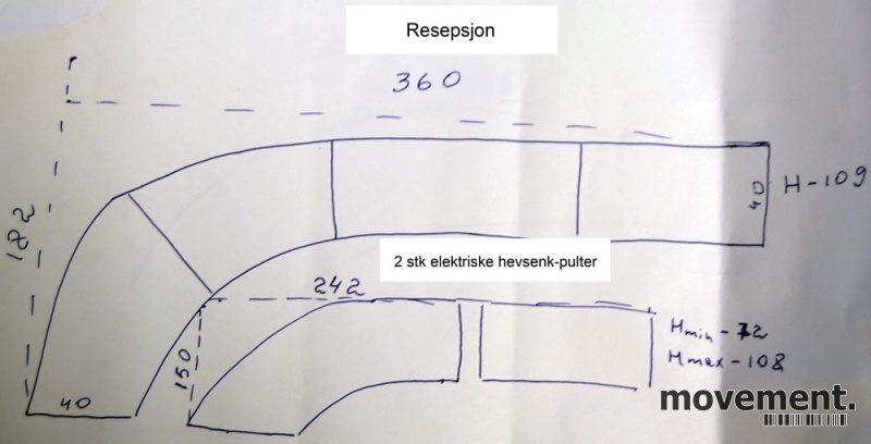 Solgt!Resepsjon 360x182cm i stål/hvitt, - 19 / 19