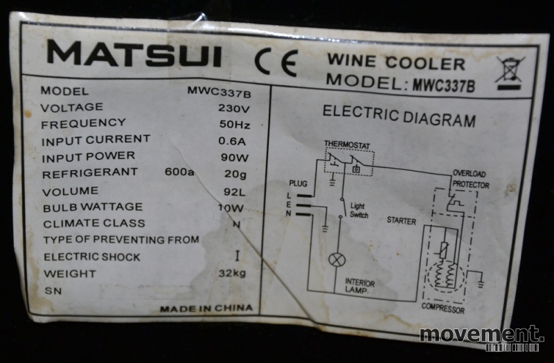 Solgt!Matsui Vinskap, modell MWC337B, for - 6 / 6