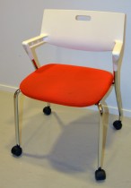 Konferansestol / besøksstol, Vitra Visaroll, rød og hvit, Design: A. Citterio, pent brukt