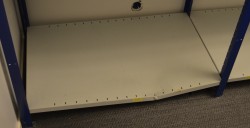 Lagerreol / lagerhylle i stål, 4 bredder a 100cm, bredde 405cm, dybde 60cm, høyde 210cm, pent brukt