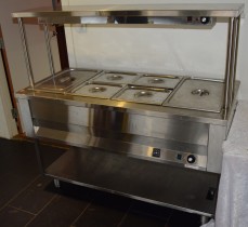 Varmebad / vannbad / serveringsdisk / buffet i rustfritt stål på stativ, 140cm bredde / 3GN, pent brukt
