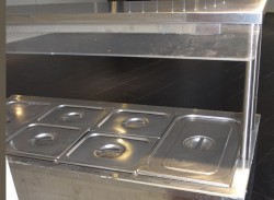 Varmebad / vannbad / serveringsdisk / buffet i rustfritt stål på stativ, 140cm bredde / 3GN, pent brukt