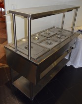 Varmebad / vannbad / serveringsdisk / buffet i rustfritt stål på stativ, 140cm bredde / 3GN, pent brukt