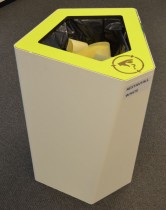 Søppelbøtte / papirkurv / kildesortering for restavfall i hvitlakkert metall / limegrønn, pent brukt