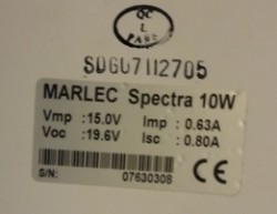 Båttilbehør: Solcellepanel Marlec Spectra 10W / 12V, step-on, pent brukt