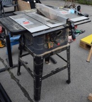 Bordsag fra Gebe, modell TS254-1 med stativ og flere rullebukker, pent brukt