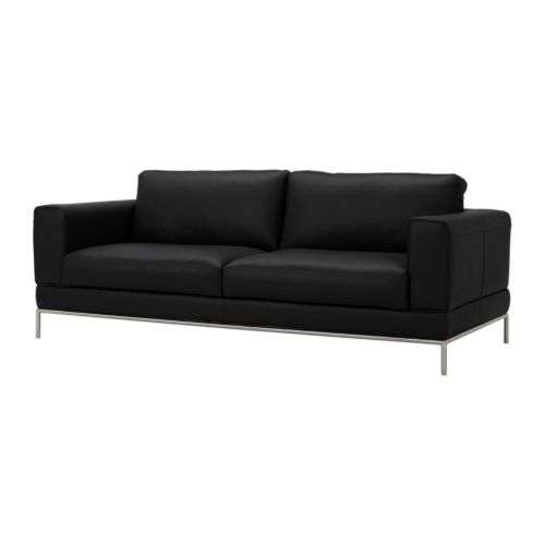 Skinnsofa i sort, modell Arild fra Ikea,3seter, 207cm bredde Loungestol i sort skinn, modell Arildfra Ikea, 1seter, 94cm