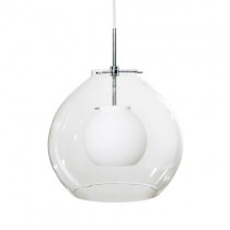 Taklampe / pendellampe i klart glass / opal, Belid Pikant Ø=22cm, pent brukt