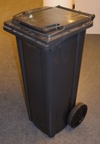 Avfallsdunk / søppelbøtte i sort plast på hjul 140l, sort / mørk grå, pent brukt