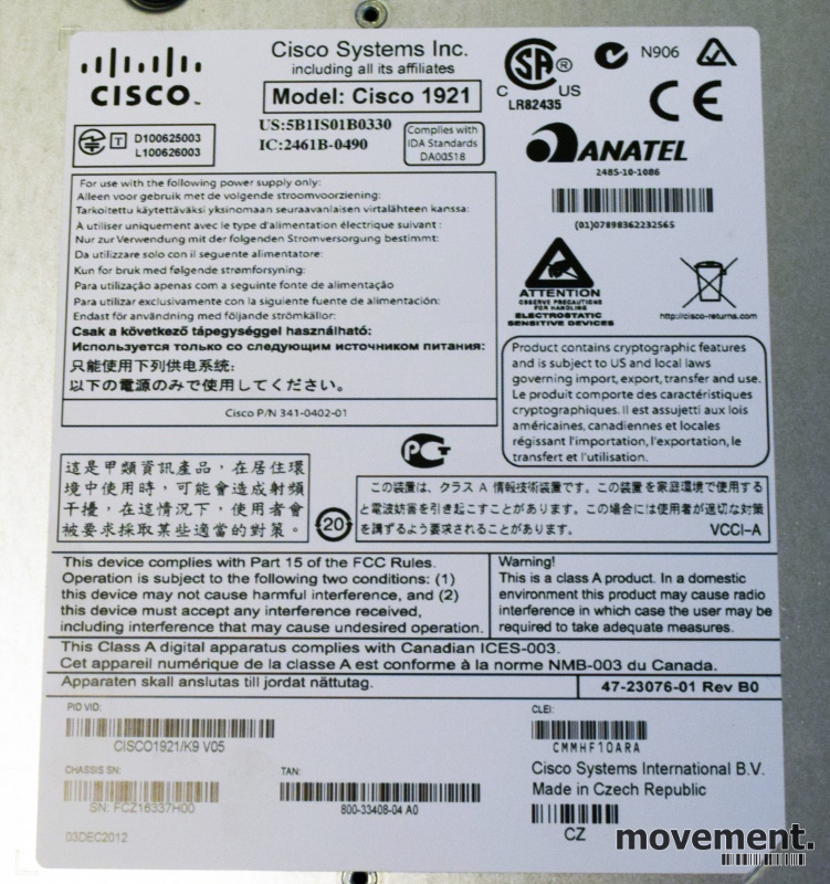 Solgt!Cisco 1921 Router CISCO1921/K9 V05, - 3 / 3