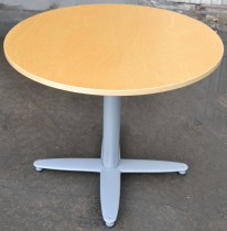 Loungebord i bjerk / grålakkert metall fra Kinnarps, T-serie, Ø=90cm, høyde 73cm, pent brukt