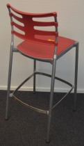 Barkrakk / barstol fra Fritz Hansen, modell ICE, dyp rød/ grålakkert metall, 76cm sittehøyde, pent brukt