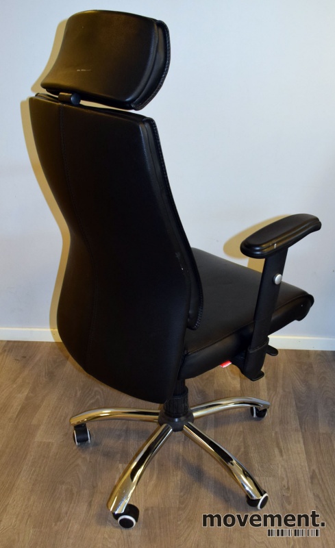 Solgt!Kontorstol i sort skinn fra - 3 / 4