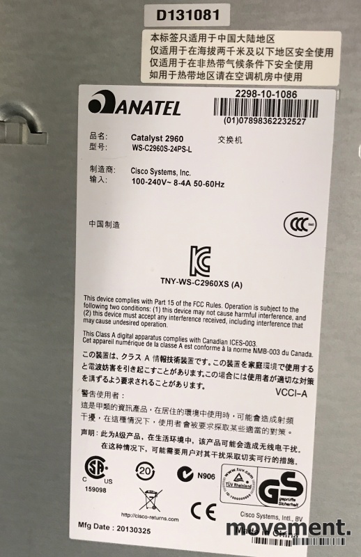 Solgt!Cisco Catalyst 2960-S Series POE+, - 4 / 7