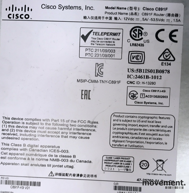 Solgt!Cisco 800-series Router, C891F, - 3 / 3