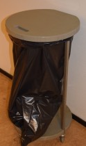 Avfallsstativ/søppelstativ for søppelsekker, på hjul, med lokk, beige farge, pent brukt