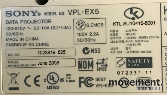 Solgt!Projektor, SONY VPL-EX5, 1024x768, - 4 / 6