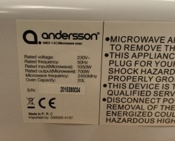 Mikrobølgeovn fra Anderson, modell MEO 1.0 Microwave Oven, pent brukt