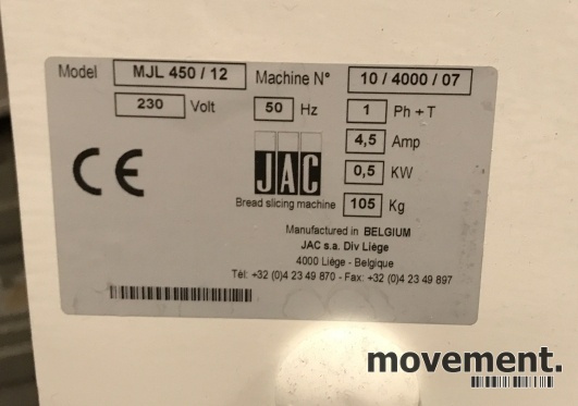Solgt!Brødskjæremaskin JAC Pico MJL 450 - 5 / 5