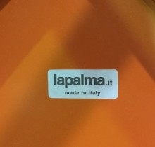 Solid kafestol / restaurantstol fra LaPalma, modell Stil, orange metall med antrasitt pute i polyuretan, brukt