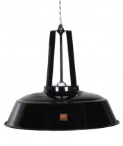 Taklampe i sortemaljert metall, fra HK Living, modell Workshop str Medium, Ø=30cm, industrilampe / verkstedlampe, pent brukt