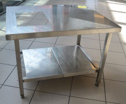 Lav benk / stativ til ovn i rustfritt stål, hull i plate, 79x65cm, høyde 58cm, pent brukt