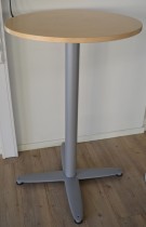 Barbord / ståbord i bjerk / grålakkert metall fra Kinnarps, T-serie, Ø=70cm, høyde 110cm, pent brukt