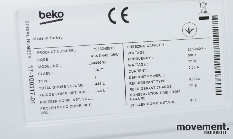 Solgt!Kjøleskap i hvitt fra Beko, modell - 4 / 4