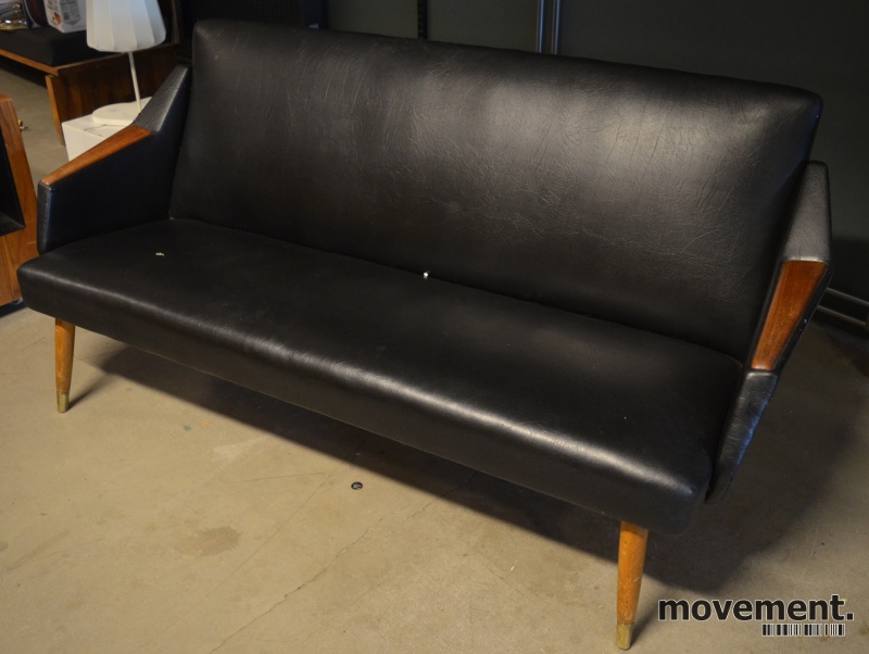 Solgt!2-seter sofa i sort skai / teak, - 1 / 3