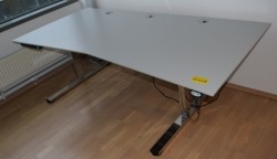 Stort, elektrisk hevsenk skrivebord fra Martela i gråbeige laminat / krom understell, 210x100cm, pent brukt