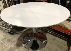 Rundt møtebord i hvitt / krom, Ø=110cm, H=73cm, pent brukt