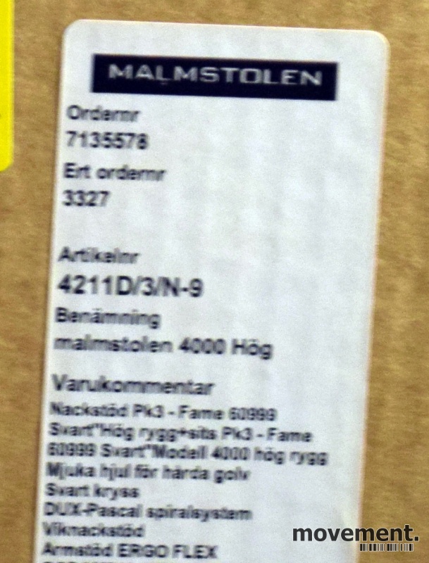 Solgt!Malmstolen 4000 i sort med høy - 2 / 3