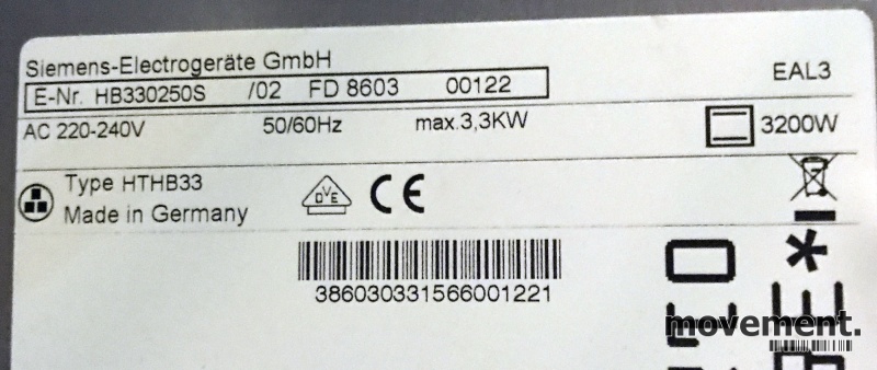 Solgt!Innbyggingsovn fra Siemens, modell - 3 / 3