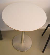 Lite, rundt møtebord. lys grå, satinert stål understell, Ø=60cm, H=74cm, pent brukt