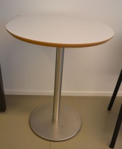 Lite, rundt møtebord. lys grå, satinert stål understell, Ø=60cm, H=74cm, pent brukt