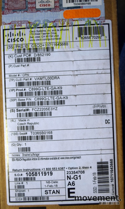 Solgt!Cisco 899G 4G LTE 2.0 ISR-Router, - 5 / 5