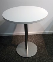 Lite, rundt møtebord, hvit plate, satinert stål understell, Ø=60cm, H=74cm, pent brukt understell med ny plate