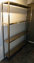 Hylle, frittstående, i rustfritt stål, 4 hylleplan, 170cm bredde, 30cm dybde, 200,5cm høyde, pent brukt